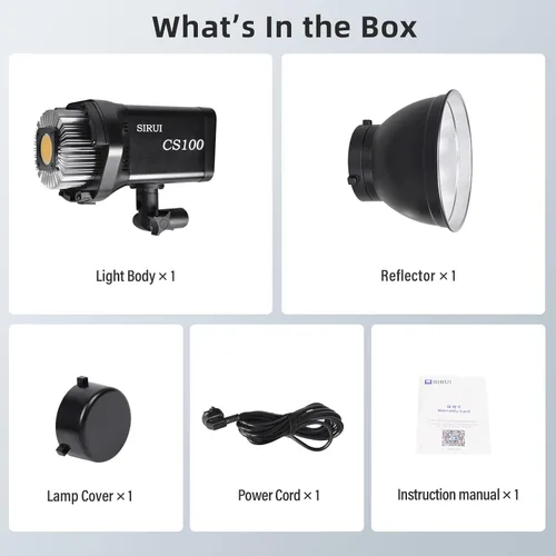 Miniatura 9 de SIRUI Luz de video LED CS100 de 100 W, iluminación continua de luz diurna portátil, CRI 96 de 5600K, TLCI 98 4000Lux/m, montaje Bowens, 8 efectos