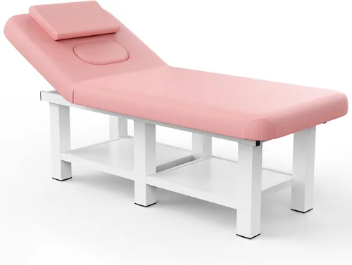 Miniatura 12 de Mesa de masaje estacionaria plegable con respaldo y espacio de almacenamiento, 6 patas cuadradas con marco de metal de piel sintética, 30.5 pulgadas