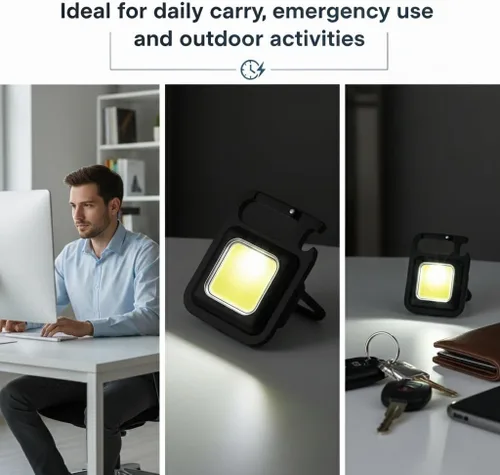 Miniatura 9 de Linterna recargable COB llavero – Ultra brillante 800 lúmenes, 4 modos, base magnética, abrebotellas, soporte plegable – Luz de trabajo LED compacta