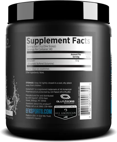 Miniatura 7 de EFX Sports Training Ground Glutazorb Powder Suplemento de glutamina altamente concentrado, pH correcto, digestión y apoyo inmunológico, 66