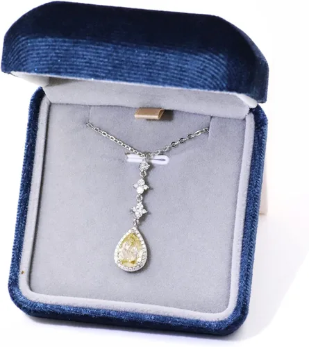 Miniatura 8 de TIANYU GEMS Collar con colgante de moissanita amarilla de 2 quilates para mujer, plata de ley chapada en oro amarillo de 18 quilates, pera amarilla