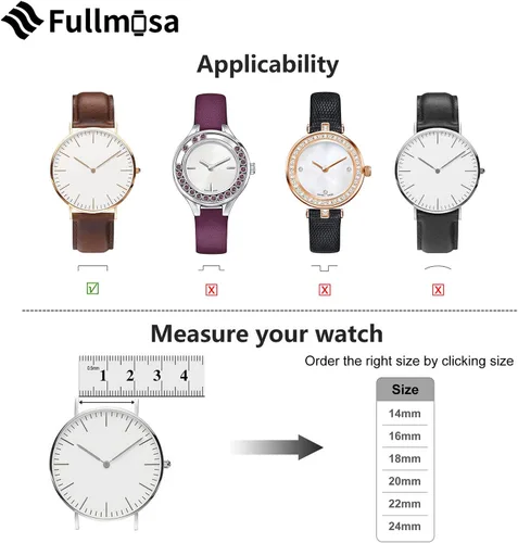 Miniatura 6 de Fullmosa Correa de reloj de cuero de 0.551 in, 0.630 in, 0.709 in, 0.787 in, 0.866 in, 0.945 in, piel auténtica suave, correa de repuesto