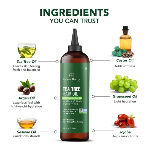 Miniatura 2 de Botanic Hearth Aceite de cuero cabelludo de árbol de té 100% puro para el crecimiento del cabello, la caspa y la picazón del cuero cabelludo, 6.7