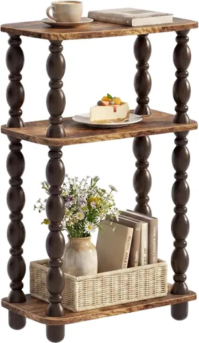 Miniatura 14 de Mesa auxiliar retro, mesa auxiliar pequeña de 3 niveles, mesa auxiliar estrecha junto al sofá para espacios pequeños, mesa auxiliar de granja, mesa