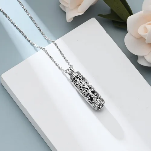 Miniatura 16 de shajwo Joyería de cremación cilíndrica, collar de cenizas de urna del árbol de la vida para mujeres y hombres, vial de cremación de cenizas