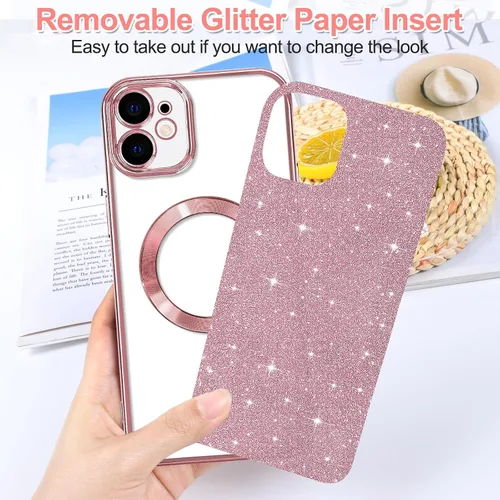 Miniatura 84 de Hython Funda para iPhone 14 Pro Max con purpurina, fundas magnéticas transparentes para teléfono con protector de lente de cámara