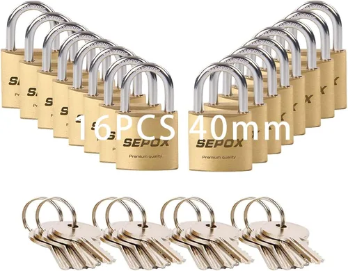 SEPOX® 16 candados de latón macizo resistentes de 1.575 pulgadas con las mismas llaves, 24 unidades, cuerpo a prueba de intemperie de 1-9/16