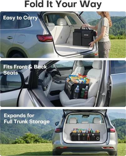 Miniatura 4 de HOTOR Organizador de maletero para coche y SUV, organizador de automóvil resistente con enfriador extraíble, organizador de maletero plegable grande
