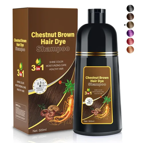 Champú para teñir el cabello color castaño 3 en 1 natural a base de hierbas para mujeres, coloración semipermanente contra las canas Marrón
