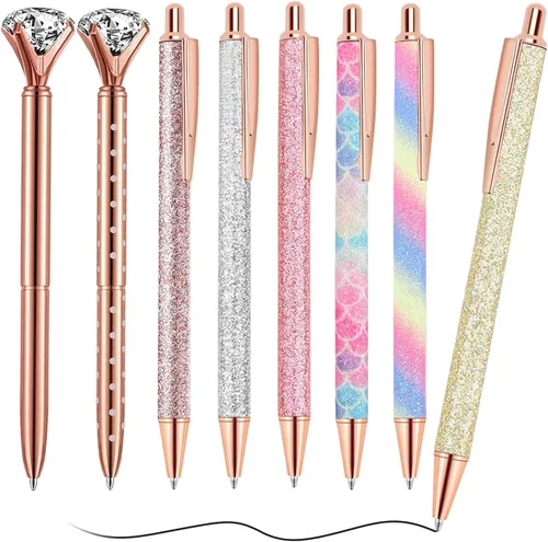 Bolígrafos de regalo para mujer, 8 bolígrafos únicos de metal brillante con tinta negra, suministros de oficina, regalos para Navidad, compromiso,
