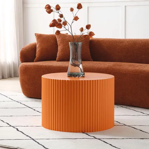 Miniatura 7 de WILLIAMSPACE Juego de 2 mesas auxiliares anidadas, mesas de café redondas de madera color naranja mate, mesas auxiliares modernas de lujo, mesa