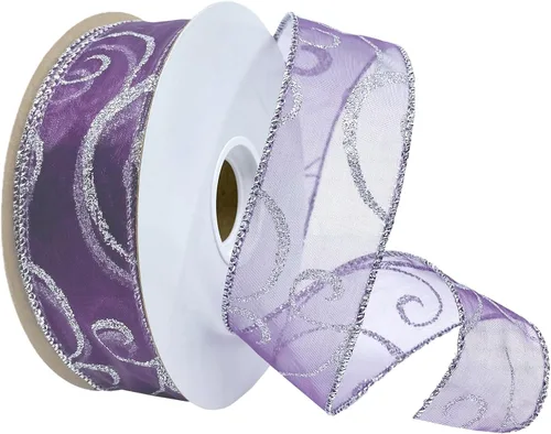 Miniatura 25 de Morex Ribbon Cintas transparentes con purpurina con espiral, cinta navideña para manualidades y decoraciones de Navidad, envoltura de regalos, 1.5