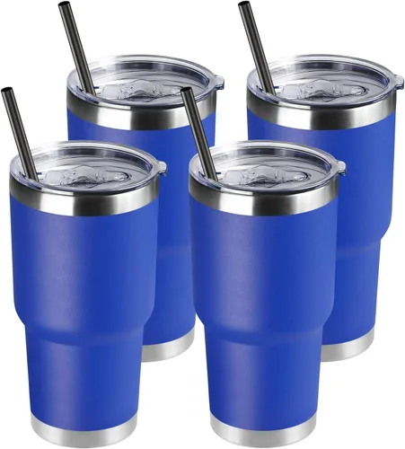 Miniatura 13 de DOMICARE Vaso de 30 oz con tapa y pajita, vasos de acero inoxidable a granel, aislado al vacío de doble pared para café, vaso duradero