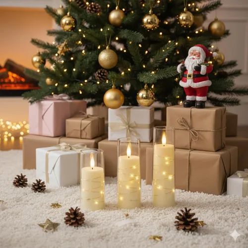 Miniatura 8 de Raycare Vela sin llama con temporizador remoto, 7 velas LED de acrílico parpadeantes con cuerda de estrella integrada para Navidad, boda, decoración