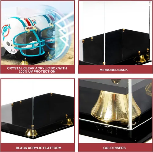 Miniatura 4 de PENNZONI Vitrina de casco de fútbol de tamaño completo vitrina de acrílico transparente Estuche de casco de base negra de doble capa con Espalda