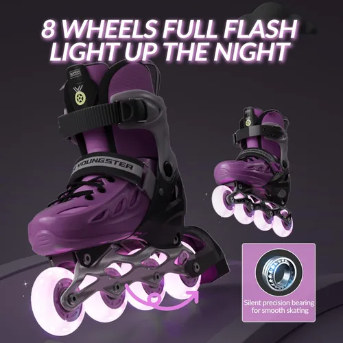 Miniatura 5 de SUPER YOUNGSTER Patines en línea ajustables para niños y niñas de 4 a 12 años con ruedas iluminadas, patines en línea para niños y niñas Rosa