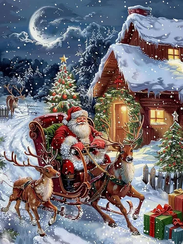 Miniatura 8 de Reofrey Kits de arte de diamantes de bricolaje para adultos, Navidad, Papá Noel, taladro completo, redondo, diamantes de imitación, kits de pintura