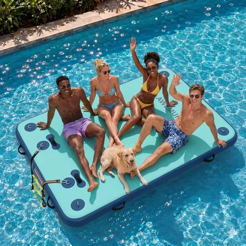 Miniatura 9 de AWEMUFA Muelle flotante inflable con rampa de 5 pies/6 pies/8 pies/10 pies, plataforma flotante flotante, tapete flotante de isla flotante, flotador