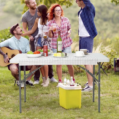 Miniatura 2 de SUPER DEAL Mesa plegable portátil de plástico de 4 pies, pequeña para interiores y exteriores, resistente, plegable por la mitad, mesa para picnic