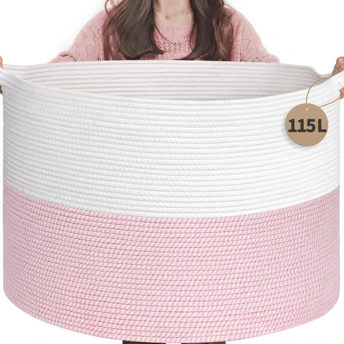 Miniatura 50 de INDRESSME Cesta de Cuerda de Algodón XXXLarge 21.7" x 21.7" x 13.8" Cestas Tejidas para Ropa de Bebé Cestas de Mantas Cesta de Juguetes con Textura