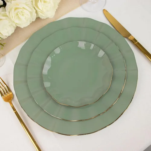 Miniatura 92 de Tableclothsfactory Paquete de 10 platos redondos de plástico negro de 6 pulgadas para ensalada de postre, platos desechables con borde ondulado