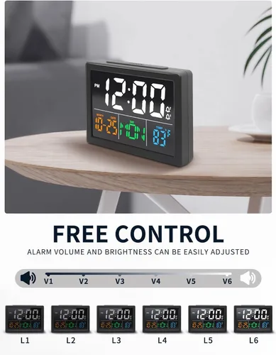 Miniatura 4 de Reloj despertador digital, con pantalla LED grande de 5.5", volumen de alarma ajustable, 6 niveles de brillo, ajustes de alarma, cargador USB
