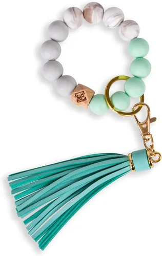 dizzy creek designs Llavero pulsera, pulsera de cuentas de silicona para mujer, llavero con borla de cuero