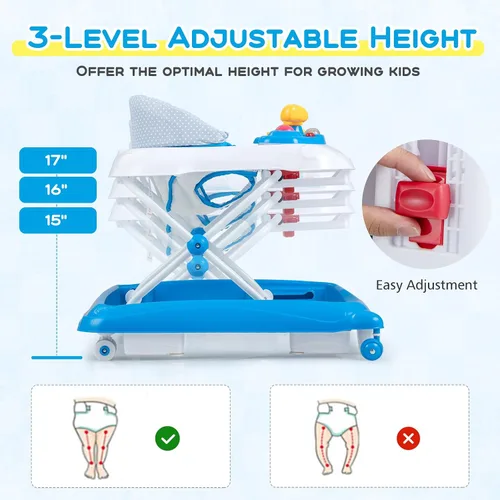 Miniatura 3 de BABY JOY Andador de bebé, caminador de actividad plegable 4 en 1 con altura ajustable, música, luces, caminador de empuje antivuelco para niños