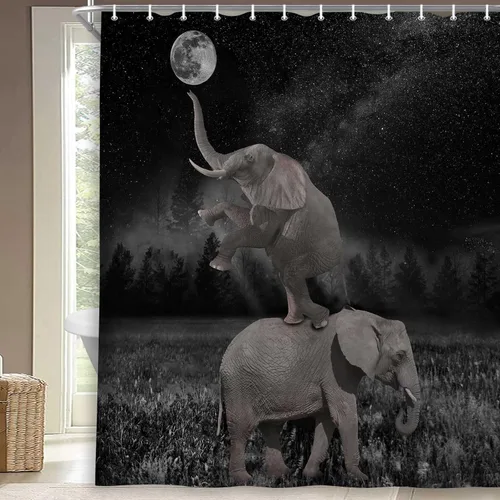 Miniatura 11 de Boziqr Divertidas cortinas de ducha para baño, bonita cortina de baño de elefante, luna, bosque, decoración rústica de granja, tela de poliéster