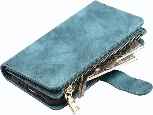Miniatura 4 de Funda para iPhone 13/14 con tarjetero para mujeres y hombres, con soporte para iPhone 14 con correa de hombro, funda de piel con cremallera y Cordón