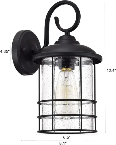 Miniatura 2 de MICSIU Aplique de pared exterior negro texturizado, lámpara exterior de 12 pulgadas con vidrio transparente de semilla, luces exteriores