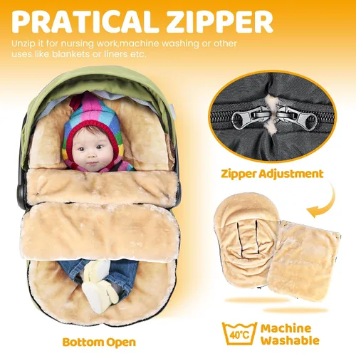 Miniatura 5 de Orzbow Funda de asiento de coche de invierno de piel sintética de oveja para bebés, bolsa frazada impermeable para asientos de coche y cochecitos