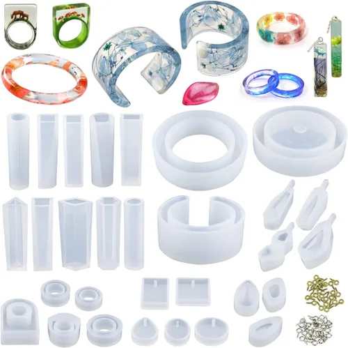 LET'S RESIN 30 moldes de joyería de resina, moldes de joyería para resina UV, kit de moldes de silicona de resina con pulsera, colgante, anillo para