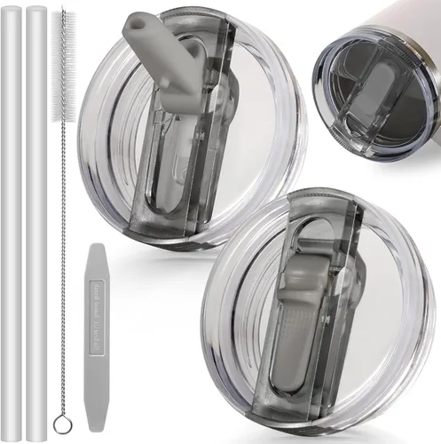 Miniatura 9 de 14 oz Tapa con popote abatible de repuesto para accesorios de vaso Stanley, 2 tapas antiderrames a prueba de derrames para vasos Stanley de 14 oz