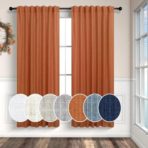 Miniatura 45 de Cortinas de lino azul de 84 pulgadas de largo para sala de estar; juego de 2 paneles con lengüeta trasera; cortinas con dobladillo para barra; Azul