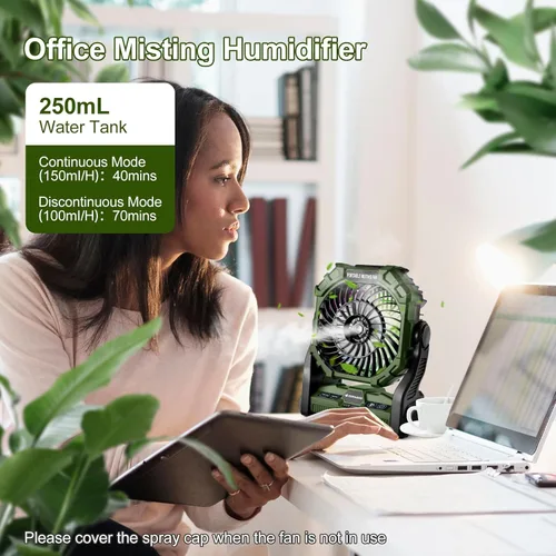 Miniatura 5 de Odoland Ventilador de camping portátil con linterna LED, ventilador de niebla recargable con batería de 20000 mAh con luz, tanque de agua de 8.5 fl