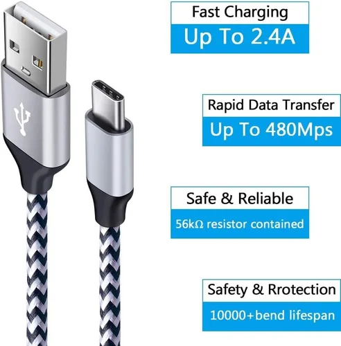 Miniatura 4 de Cable de carga para Galaxy S26 C de carga rápida, paquete de 5 cables de automóvil USB C de 6 pies para Android, compatible con Samsung Galaxy S26