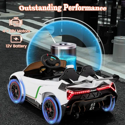 Miniatura 9 de Costzon - Automóvil de paseo con licencia Lamborghini de 12 V, 4 ruedas motrices, deportivo con control remoto, 3 velocidades, puertas hidráulicas