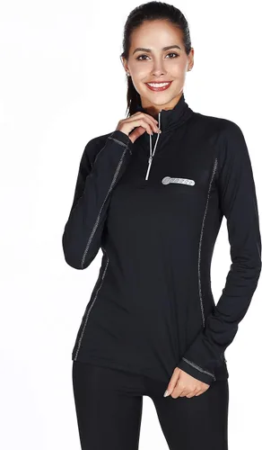Miniatura 5 de bpbtti Jersey térmico con cremallera para mujer con bolsillo con cremallera, absorbe la humedad y transpirable