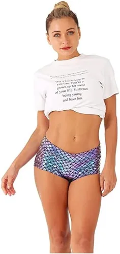 Kepblom - Pantalones cortos para mujer, color metálico brillante de mujer, pantalones cortos de baile