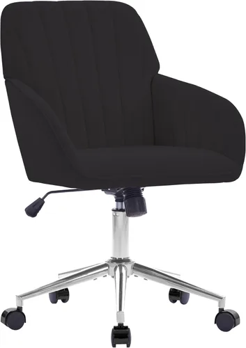 Miniatura 11 de Silla de oficina de terciopelo a rayas, silla ergonómica giratoria de 360° con respaldo alto, base dorada y ruedas, silla moderna de altura Rosa