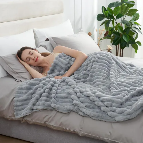 Miniatura 2 de Amélie Home - Manta de piel sintética para sofá, acogedora manta mullida de felpa suave a rayas para sofá familiar, silla, dormitorio, 55 x 70 Rayas