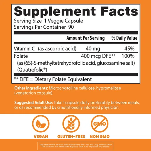 Miniatura 4 de Doctor's Best Folato totalmente activo con Quatrefolic400 mcg, estado de ánimo saludable, memoria, circulación, bienestar, 90 VC