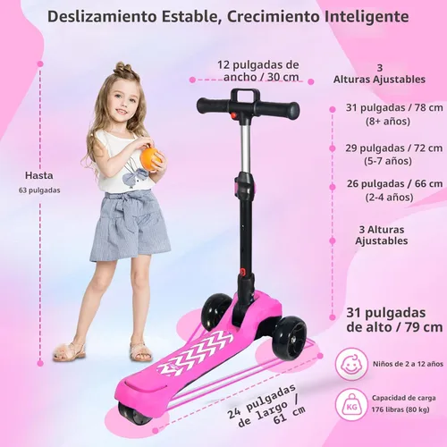 Miniatura 4 de Electric Scooter for Kids Ages 3-12, Full Body Lights Up, Wide Deck, 3 Adjustable Heights, 5MPH Safe Speed, 90min Riding, Foldable 3 Wheel Electric