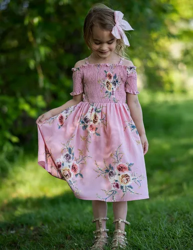 Miniatura 4 de Arshiner Vestido casual de verano sin mangas floral para niñas