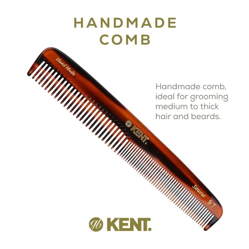 Miniatura 3 de Kent 9T Peine de dientes finos y dientes anchos de caparazón de tortuga - Gran peine de vestir de cabello fino hecho a mano y cortado con sierra