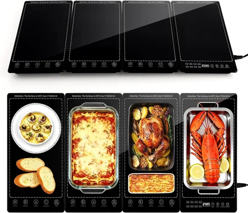 Miniatura 8 de Bandeja de calentamiento eléctrica para bufés de fiesta (51 x 12 pulgadas) Tapete de calentamiento de alimentos con 12 ajustes de temperatura