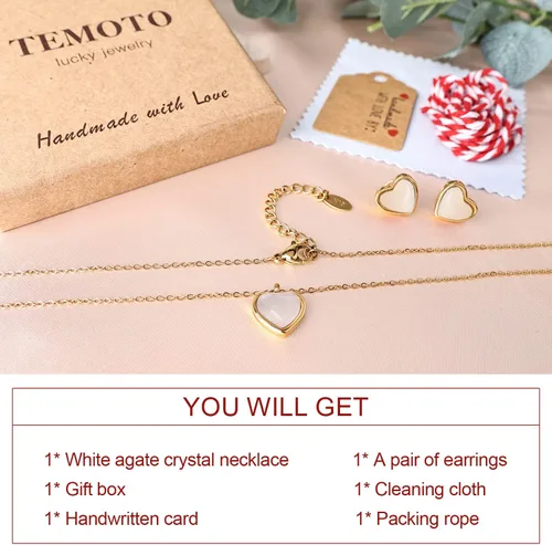 Miniatura 3 de Temoto Valentines Day Girlfriend Gifts Necklace - Gold Carnelian Crystal Heart Necklace for Women Teen Girls Love Gifts for Her