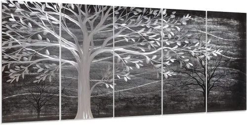Miniatura 13 de Yihui Arts Arte abstracto de metal para pared, árbol de la vida, hecho a mano, 5 piezas, paneles grandes, grandes, únicos, de aluminio 3D, moderno