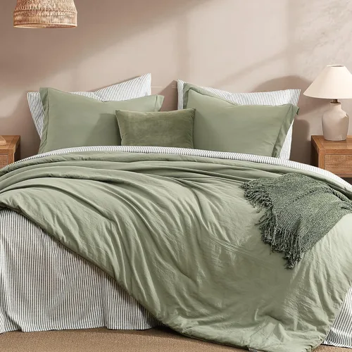 Miniatura 2 de Monbix Juego de Edredón de Tamaño Completo - 7 Piezas Verde Oliva Prelavado Ropa de Cama en una Bolsa Juegos de Ropa de Cama Completos